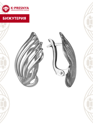 Серьги бижутерия, покрытие - серебрение с оксидированием, без вставок