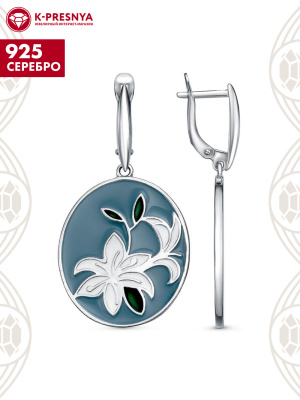 Серьги серебро 925 пробы, покрытие - платинирование, отделка - эмаль, без вставок