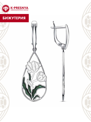 Серьги бижутерия, покрытие - платинирование, отделка - эмаль, без вставок