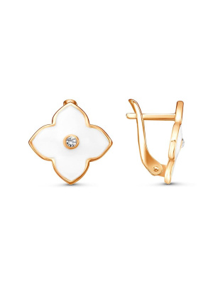 Серьги серебро 925 пробы, покрытие - золочение, отделка - эмаль, вставка - стекло ювелирное preciosa