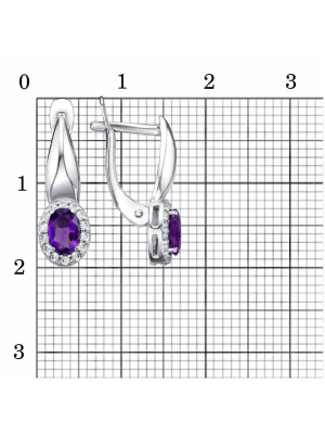 Серьги серебро 925 пробы, покрытие - родирование, вставка - аметист (полудрагоценный камень), фианит (недрагоценный камень)