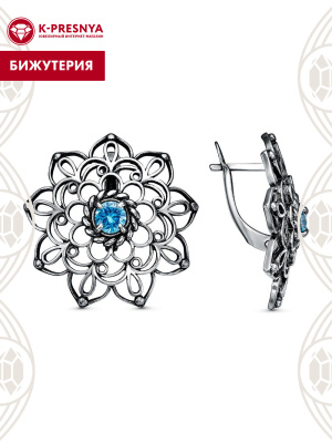 Серьги бижутерия, покрытие - серебрение с оксидированием, вставка - фианит (недрагоценный камень)