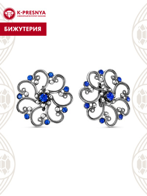 Серьги бижутерия, покрытие - серебрение с оксидированием, вставка - стекло ювелирное preciosa