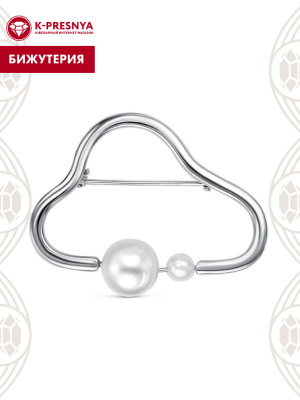 Брошь бижутерия, покрытие - платинирование, вставка - имитация жемчуга