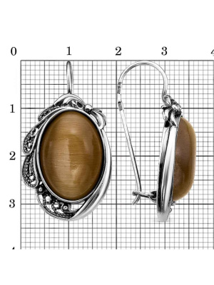 Серьги серебро 925 пробы, покрытие - оксидирование, вставка - искусственный кошачий глаз