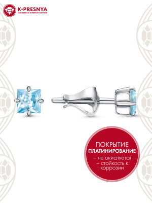 Серьги серебро 925 пробы, покрытие - платинирование, вставка - фианит (недрагоценный камень)