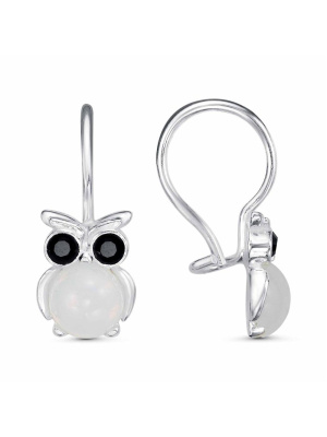 Серьги бижутерия, покрытие - серебрение, вставка - искусственный агат белый, стекло ювелирное preciosa