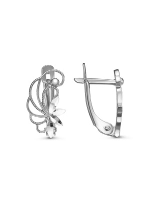 Серьги бижутерия, покрытие - серебрение с оксидированием, отделка - алмазная грань, без вставок