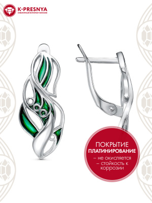 Серьги бижутерия, покрытие - платинирование, отделка - эмаль, без вставок