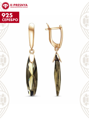 Серьги серебро 925 пробы, покрытие - золочение, вставка - стекло ювелирное собственной огранки
