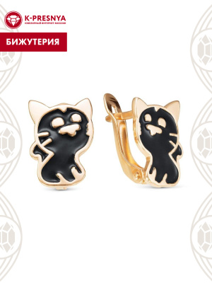 Серьги бижутерия, покрытие - золочение, отделка - эмаль, без вставок
