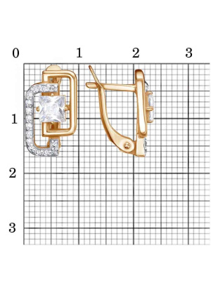 Серьги серебро 925 пробы, покрытие - золочение, выборочное родирование, вставка - фианит (недрагоценный камень)