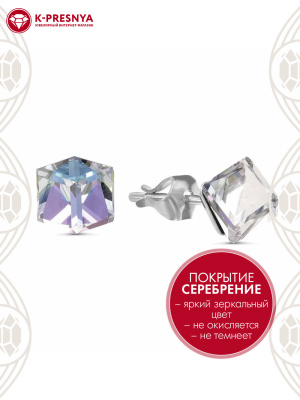 Серьги бижутерия, покрытие - серебрение, вставка - ювелирное стекло европейской огранки