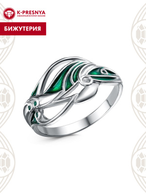 Кольцо бижутерия, покрытие - платинирование, отделка - эмаль, без вставок
