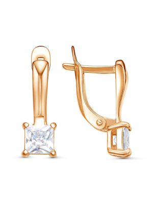 Серьги бижутерия, покрытие - золочение, вставка - фианит (недрагоценный камень)