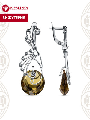 Серьги бижутерия, покрытие - серебрение с оксидированием, вставка - стекло ювелирное собственной огранки