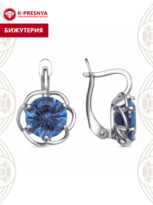Серьги бижутерия, покрытие - платинирование, вставка - искусственная шпинель