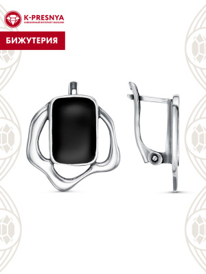 Серьги бижутерия, покрытие - серебрение с оксидированием, отделка - эмаль, без вставок