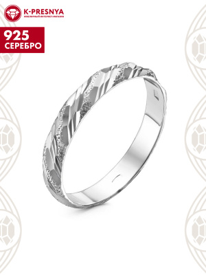 Кольцо серебро 925 пробы, покрытие - родирование, отделка - алмазная грань, без вставок