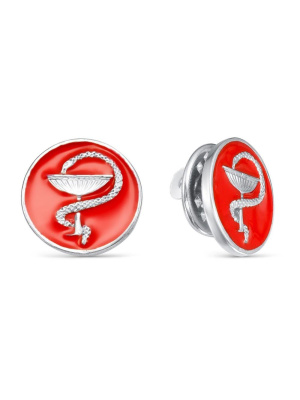 Значок серебро 925 пробы, покрытие - родирование, отделка - эмаль, без вставок