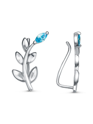 Серьги бижутерия, покрытие - платинирование, отделка - алмазная грань, вставка - фианит (недрагоценный камень)