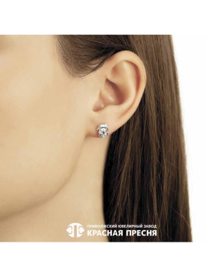 Серьги серебро 925 пробы, покрытие - родирование, вставка - фианит (недрагоценный камень)