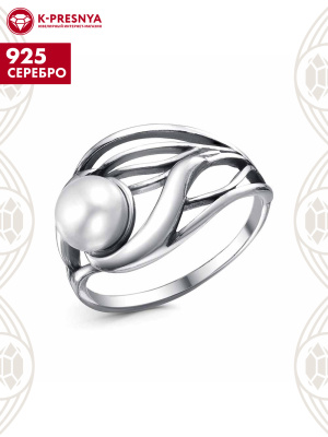 Кольцо серебро 925 пробы, покрытие - оксидирование, вставка - культивированный жемчуг