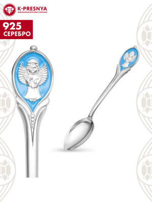 Ложка чайная «ангел - хранитель» серебро 925 пробы, без покрытия, отделка - эмаль, без вставок