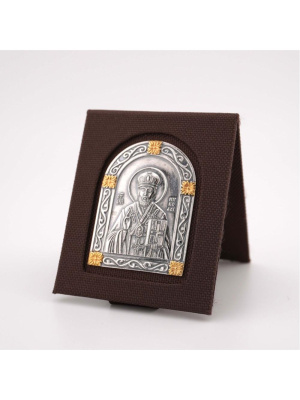 Икона "николай чудотворец" серебро 925 пробы, покрытие - оксидирование, выборочное золочение, без вставок