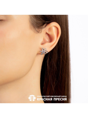 Серьги серебро 925 пробы, покрытие - платинирование, вставка - фианит (недрагоценный камень)