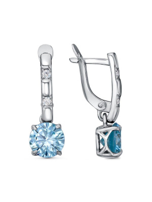 Серьги серебро 925 пробы, покрытие - родирование, вставка - фианит (недрагоценный камень)