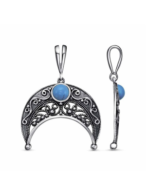 Подвеска бижутерия, покрытие - серебрение с оксидированием, вставка - искусственная бирюза