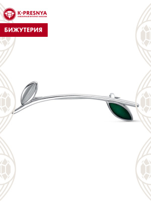 Брошь бижутерия, покрытие - платинирование, отделка - эмаль, без вставок