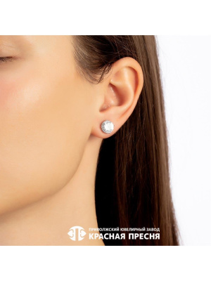 Серьги серебро 925 пробы, покрытие - родирование, вставка - фианит (недрагоценный камень)