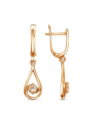 Серьги бижутерия, покрытие - золочение, вставка - фианит (недрагоценный камень)