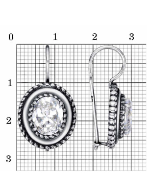 Серьги серебро 925 пробы, покрытие - оксидирование, вставка - фианит (недрагоценный камень)