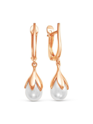 Серьги серебро 925 пробы, покрытие - золочение, вставка - имитация жемчуга