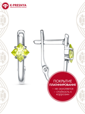 Серьги серебро 925 пробы, покрытие - платинирование, вставка - фианит (недрагоценный камень)