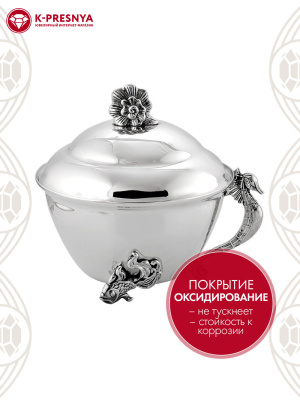 Икорница "морской конек" серебро 925 пробы, покрытие - оксидирование, без вставок