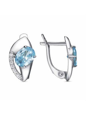 Серьги бижутерия, покрытие - платинирование, вставка - фианит (недрагоценный камень)