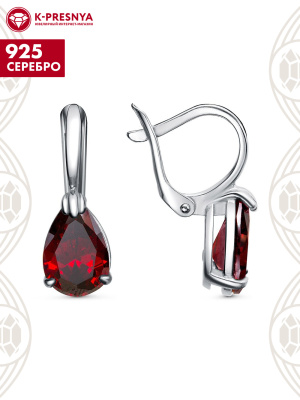 Серьги серебро 925 пробы, покрытие - родирование, вставка - фианит (недрагоценный камень)