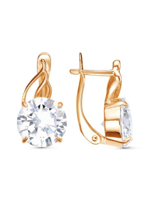 Серьги бижутерия, покрытие - золочение, вставка - фианит (недрагоценный камень)