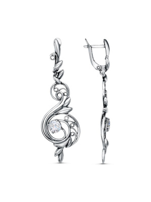 Серьги бижутерия, покрытие - серебрение с оксидированием, вставка - фианит (недрагоценный камень)