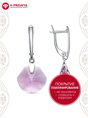 Серьги серебро 925 пробы, покрытие - платинирование, вставка - стекло ювелирное собственной огранки