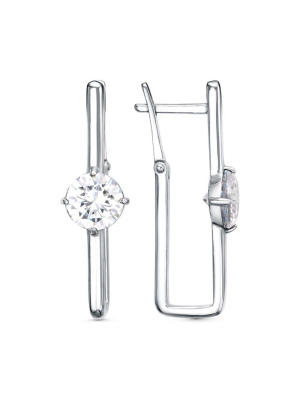 Серьги бижутерия, покрытие - платинирование, вставка - фианит (недрагоценный камень)