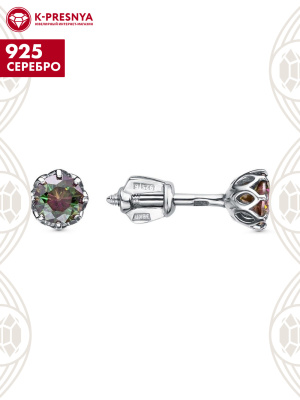 Серьги серебро 925 пробы, покрытие - родирование, вставка - фианит (недрагоценный камень)