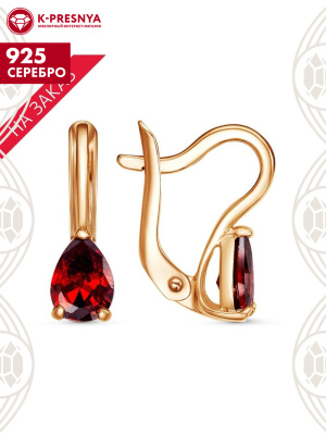 Серьги серебро 925 пробы, покрытие - золочение, вставка - фианит (недрагоценный камень)