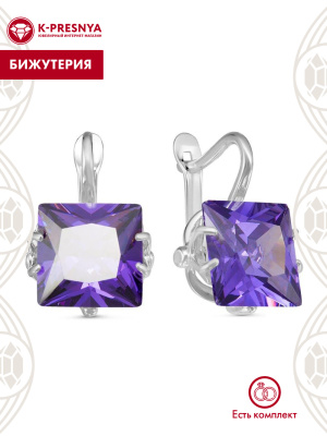 Серьги бижутерия, покрытие - серебрение, вставка - фианит (недрагоценный камень)