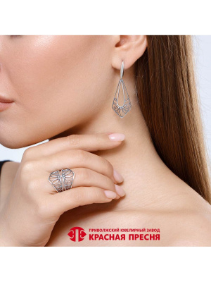 Серьги бижутерия, покрытие - серебрение с оксидированием, без вставок