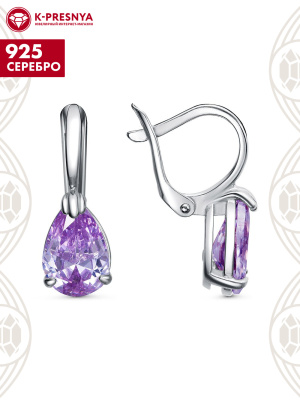 Серьги серебро 925 пробы, покрытие - родирование, вставка - фианит (недрагоценный камень)